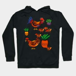 Hens and chicks and a rooster too, succulent cacti and chickens Hoodie